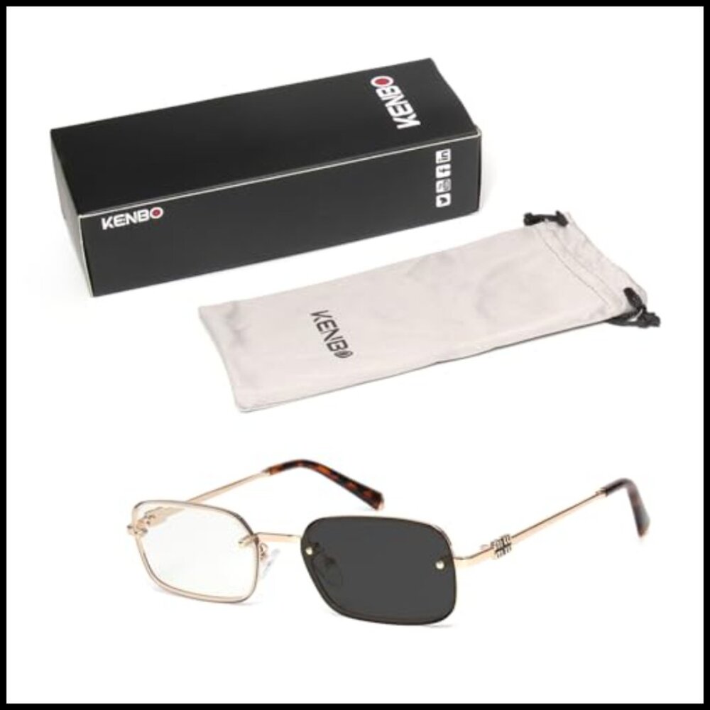 Retro Rectangle Sunglasses Y2k Chic Thin Metal Fr… - image 6